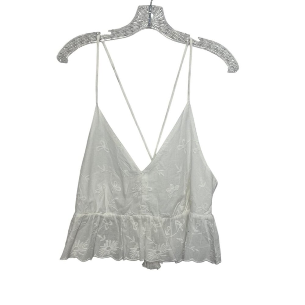 MNG Embroidered Babydoll Crop Top Cami Large White New Boho Festival